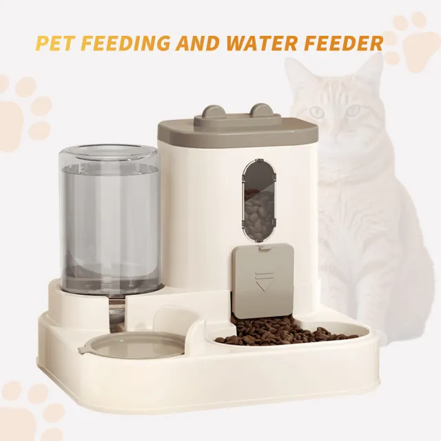 Fully Automatic 2in1 Cat Food Dispenser Integrated Water And Food Feeding System Cute Water Dispenser Cat Accessories Grey - Shop at LoveMi