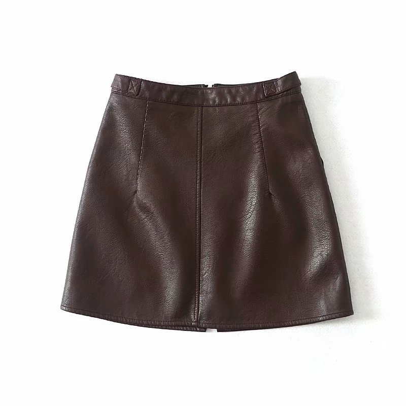 Title 3, High Waist Slim Zipper PU Leather Skirt Short A...