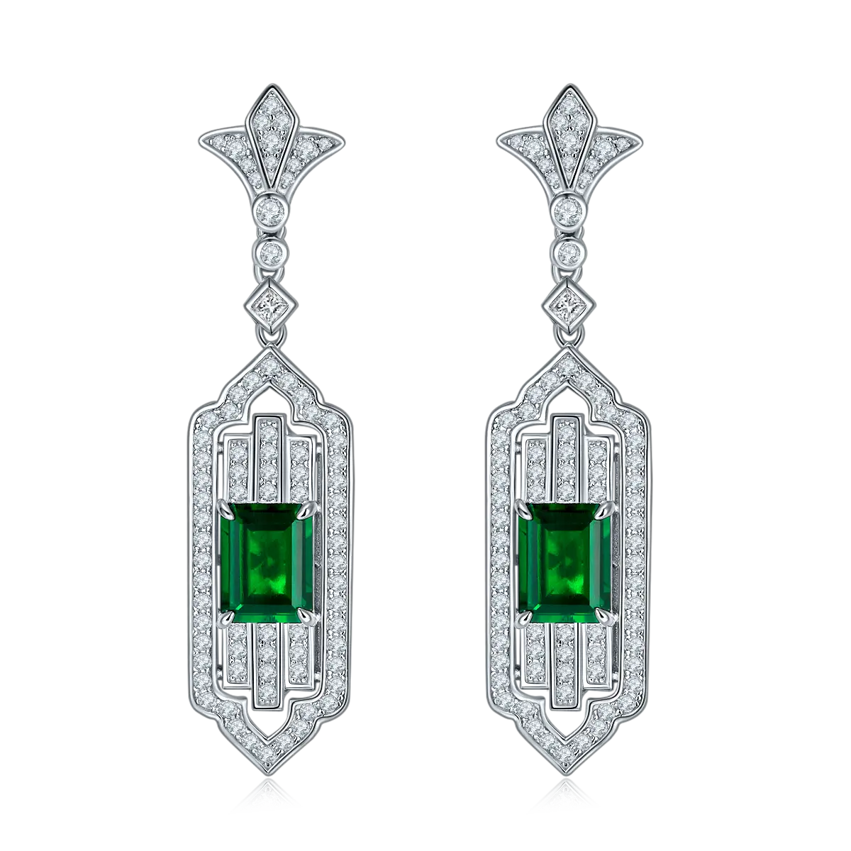 S925 Silver 11.3g Art Deco Lab-Created Emerald
