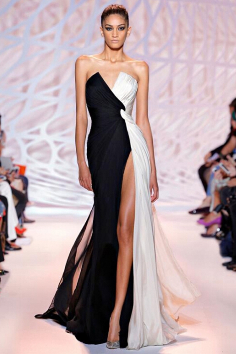 Evening Dress Female Banquet Black Annual Meeting Long Sexy Split Dress Temperament Host Summer Blackwhite - Shop at LoveMi