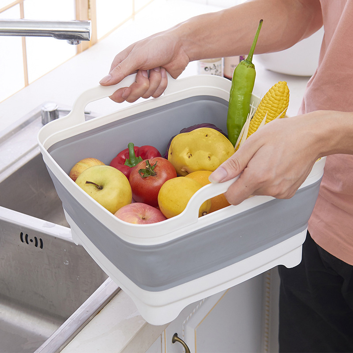 Title 6, Foldable sink storage basket Portable vegetable...