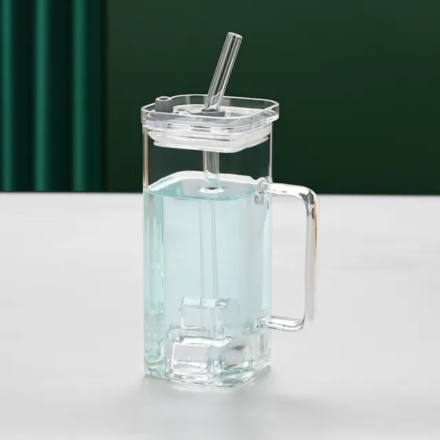 Transparent Glass Straw Cup, 6 Colors Square Glass Cup With Straw And Lid, High Borosilicate Glass Cup, Milk Cup, Juice Cup, Cold Drink Cup, Coffee... - Shop at LoveMi