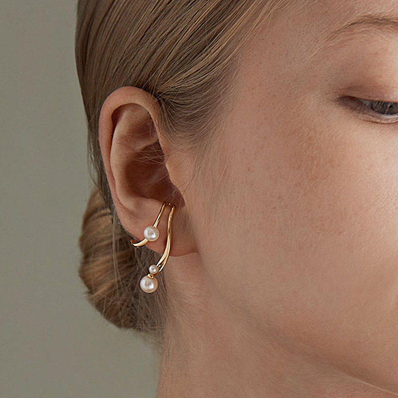 Women's Linear Double Layer S925 Silver Asymmetric Stud Earrings