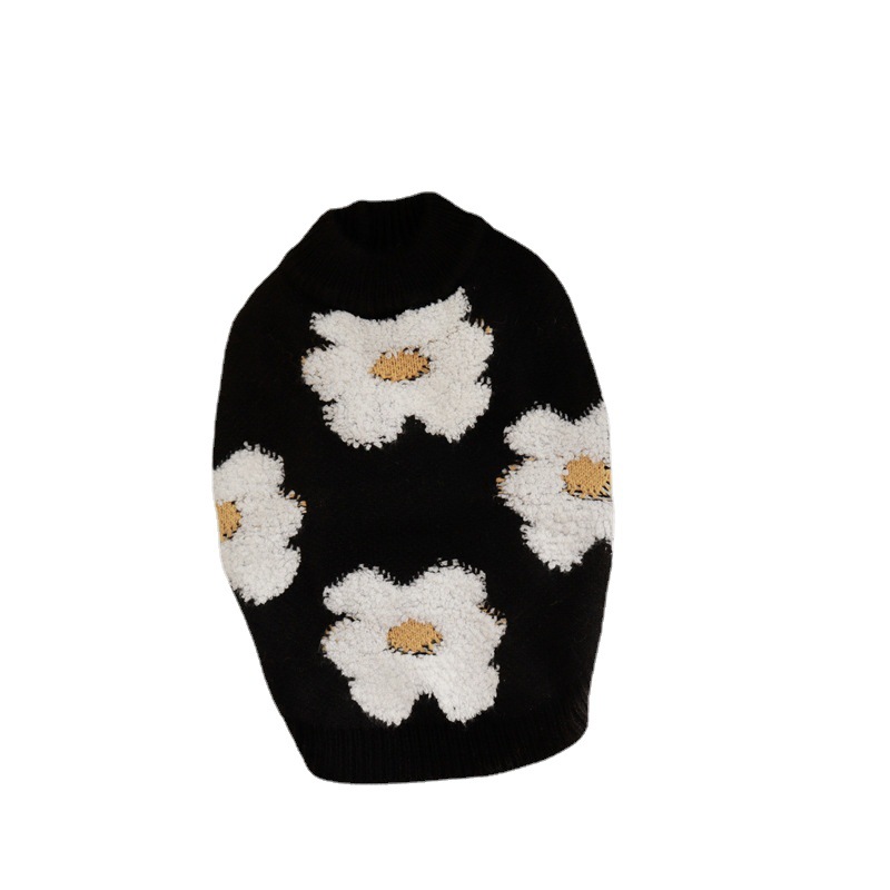 Pet Sweater Autumn And Winter Thick Warm Flowers Black - Shop at LoveMi