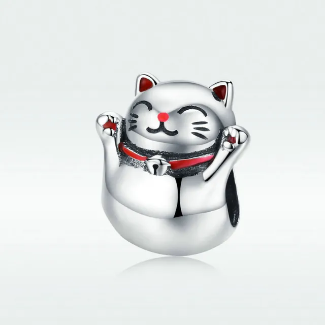Lucky Cat Beaded Bracelet Loose Beads Sterling Silver Silver - Shop at LoveMi