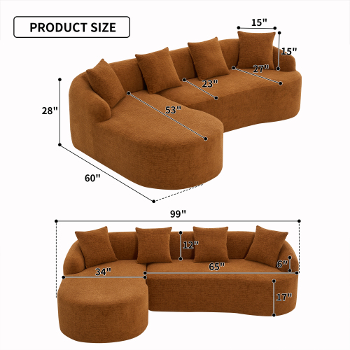 LY-022 GREY COMPRESSION SOFA Combining Chaise Longue With 3-seater, Wood Grain Chenille Fabric, Full Sponge Compression Sofa,combined Sofa With 4 Pillows For Living Home Furniture Apartment - Image 3