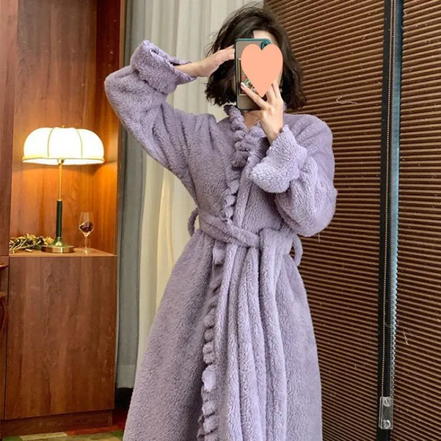 Flannel Nightgown Women Mid Length Thickened Vintage Purple - Shop at LoveMi