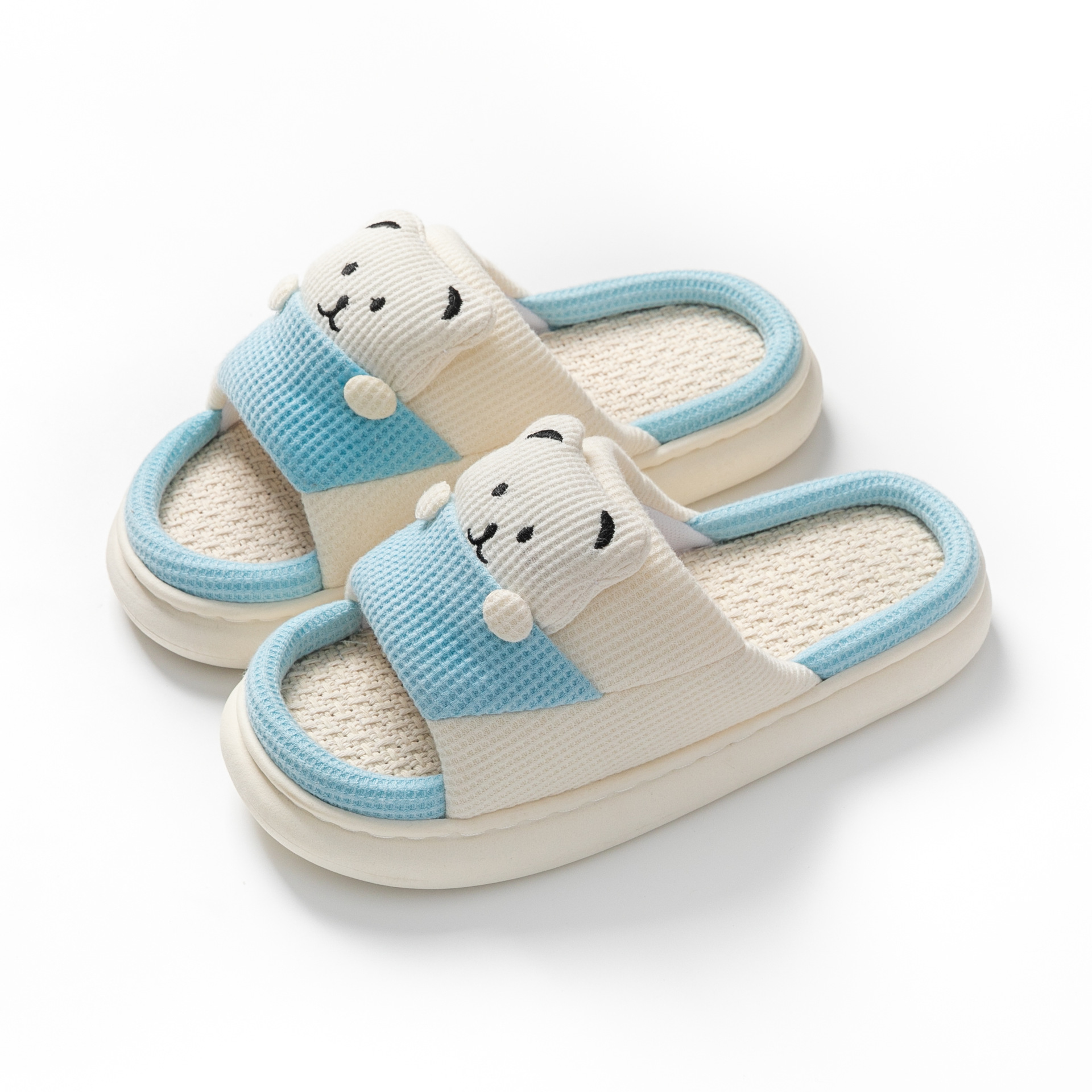 Cute Cartoon Bear Slippers Spring And Autumn Fashion Thick-soled  Mute Linen Slipper Women's House Shoes - Image 8