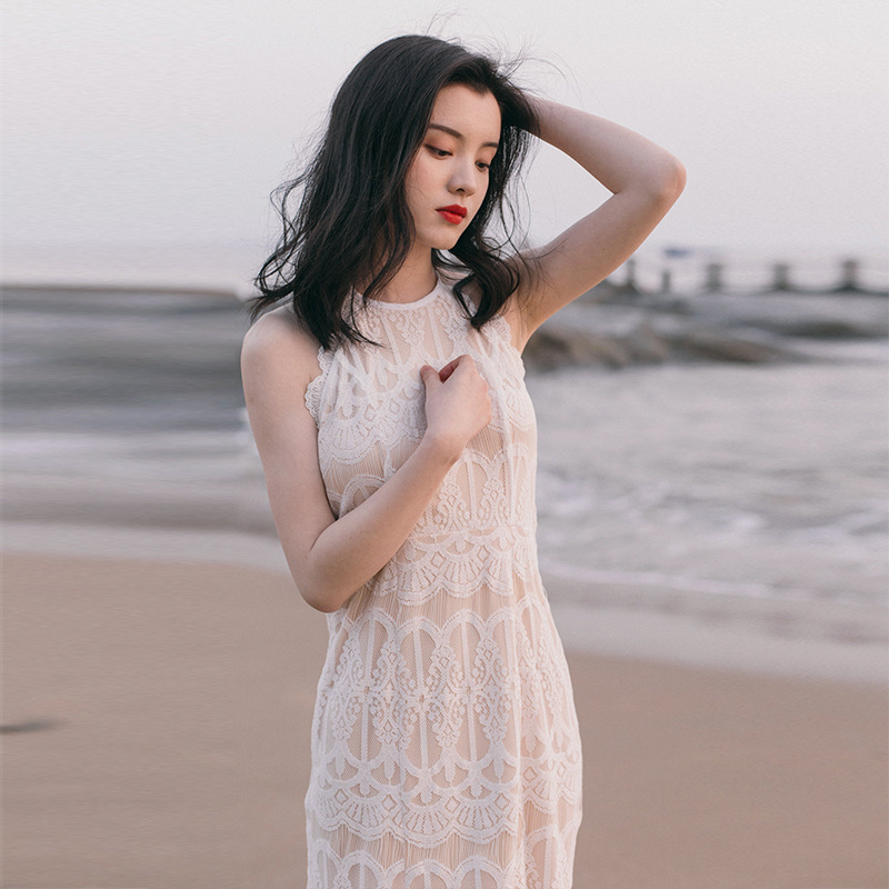 Solid Color Fashion Eyelash Lace  Dress