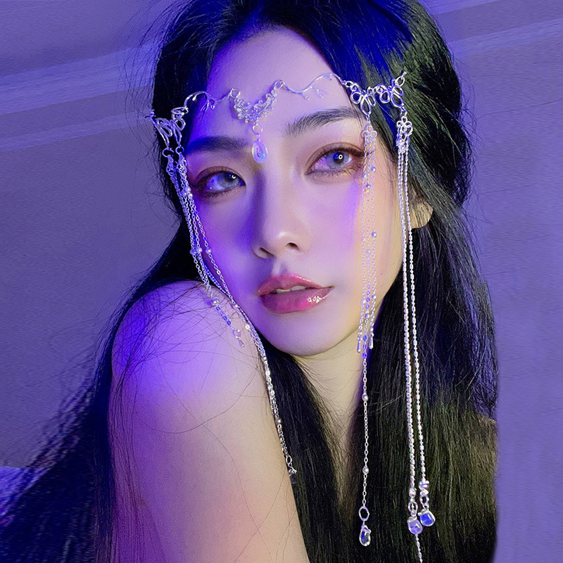 Ancient Style Headdress Hanfu Tassels Forehead Ornaments Eyebrow Pendant Face Curtain Veil