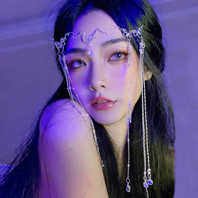 Ancient Style Headdress Hanfu Tassels Forehead Ornaments Eyebrow Pendant Face Curtain Veil
