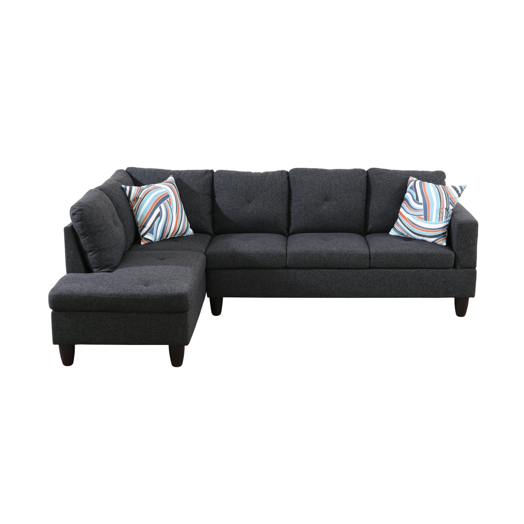 Pickup Only--Black Grey Linen Living Room Sofa Set