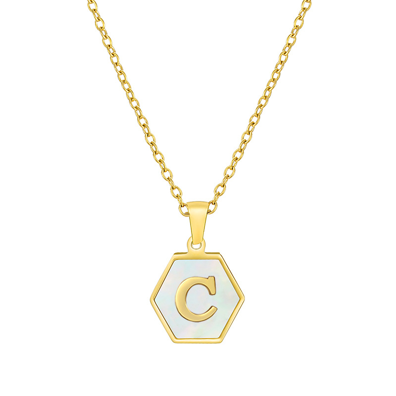 New 18K Gold Hexagonal Shell Letter Necklace Women