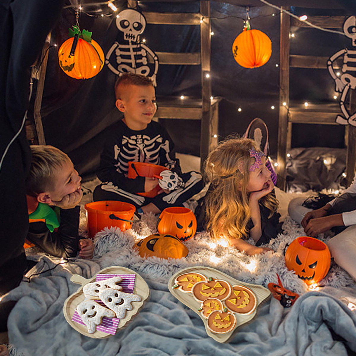 Halloween wooden pumpkin tray home decor