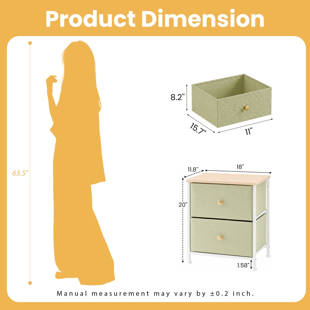 Double Drawer Bedside Table - Suitable For Bedrooms And Living Rooms, 20 Inches High — foto 5