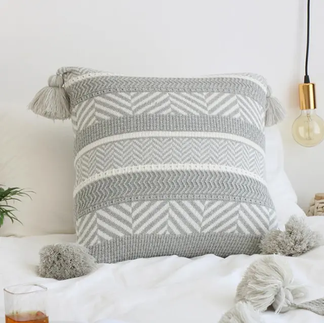 Bohemian Style Tufted Pillow Cushion Cushion Pillow Ethnic Retro Style Grey - Shop at LoveMi
