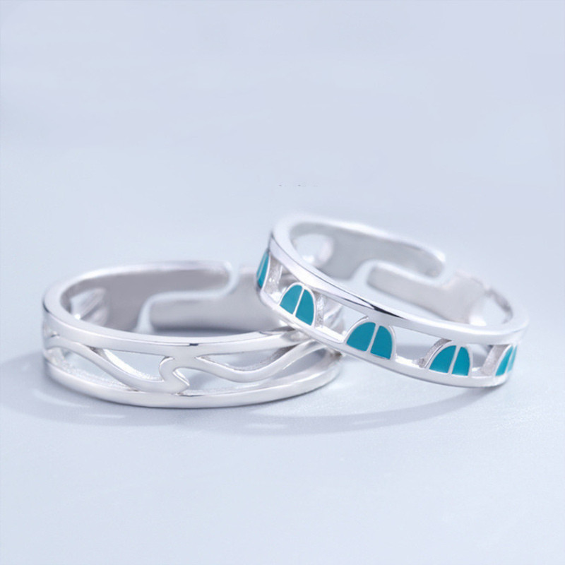 Couple Ring Sterling Silver Adjustable Personality Pair