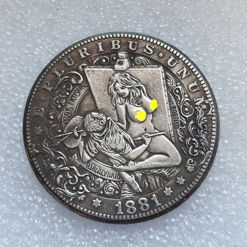 Antique Handicraft American Vagrant Coin 1881 Silver Plated Old Silver Dollar