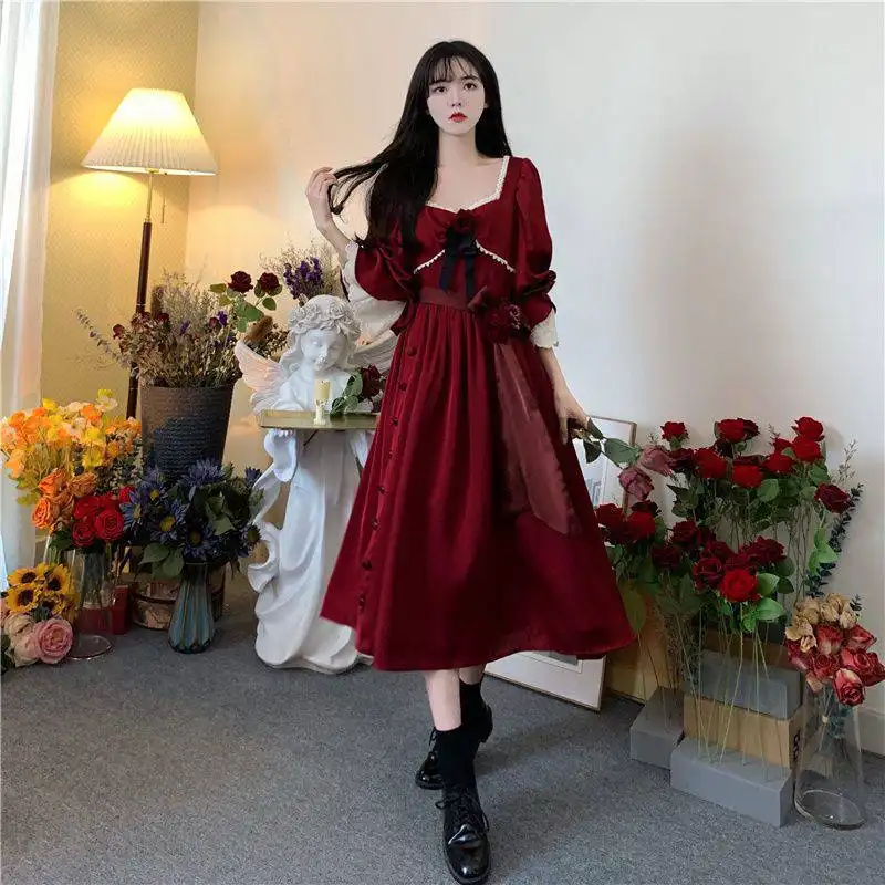 Women's Fashion Casual Retro Rose Dress