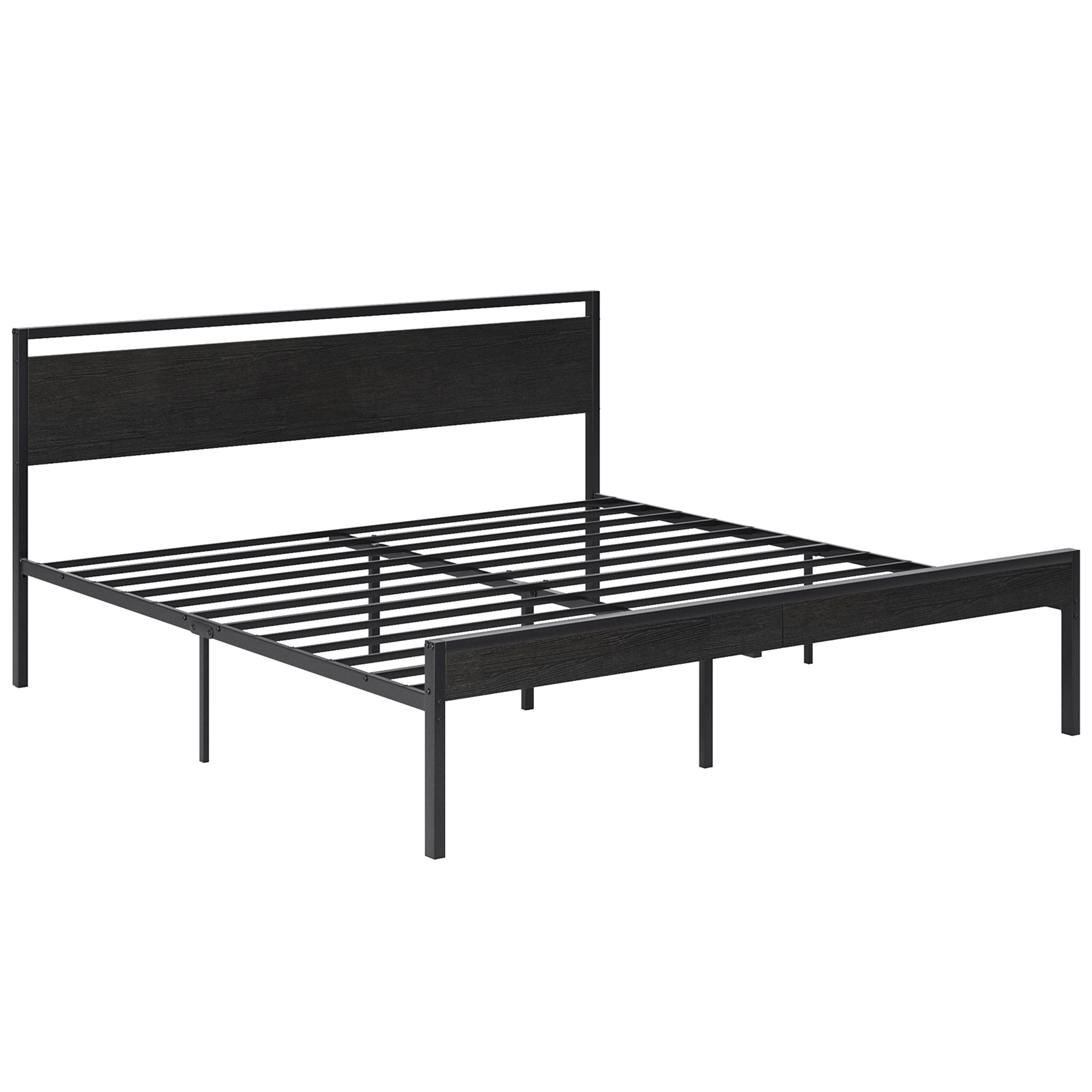 Heavy-duty Metal Platform Bed With Wooden Headboard, Capable Of Supporting 1000 Pounds, And With Storage Space Beneath The Bed. image 2