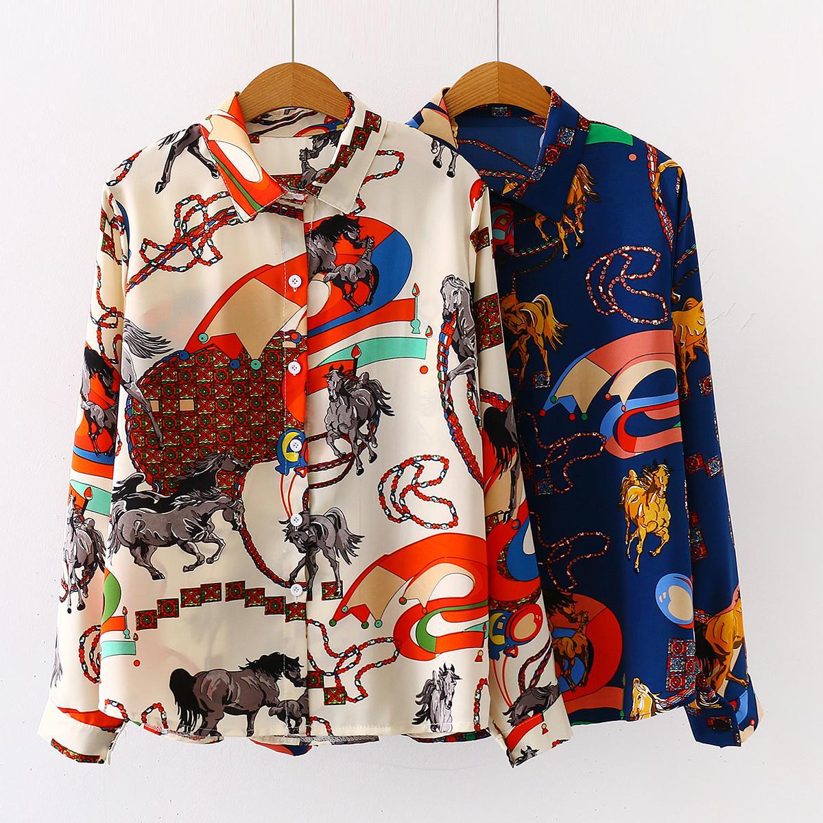Women's French Vintage Print Shirt Top