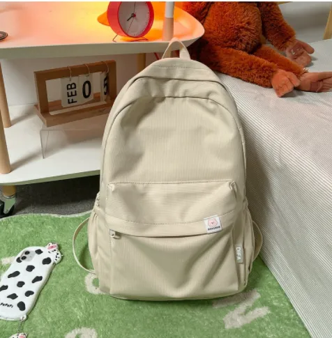 Cute Candy colored Backpack High School Simple Large capacity Backpack Beige - Shop at LoveMi