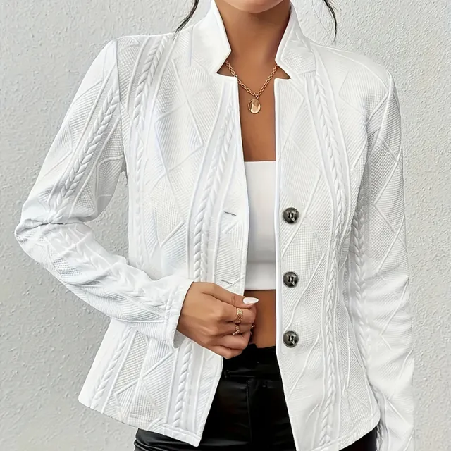 Women's Elegant Textured Open Front Business Casual Work Office Blazer Jacket Suit White - Shop at LoveMi