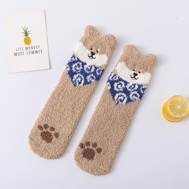 Title 4, Coral fleece cute puppy cartoon socks