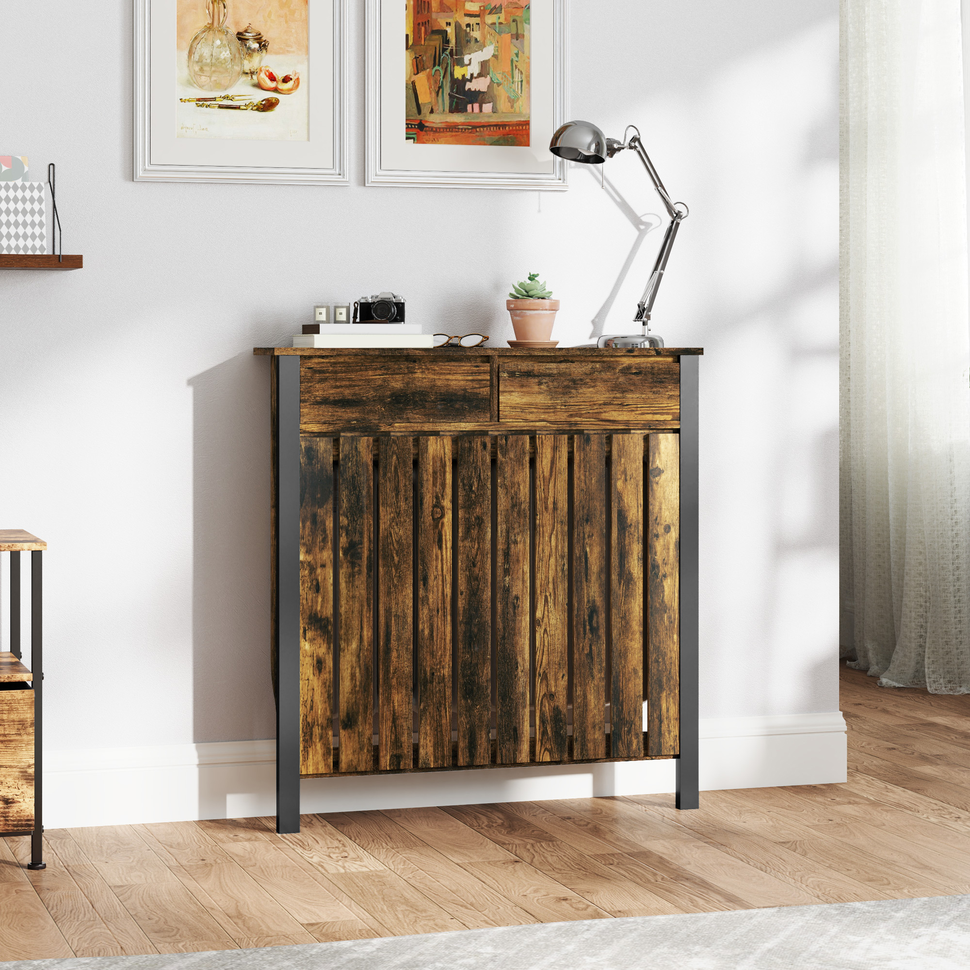 93 X 88.5 Cm Vintage Style Radiator Cover - Brown — image 8