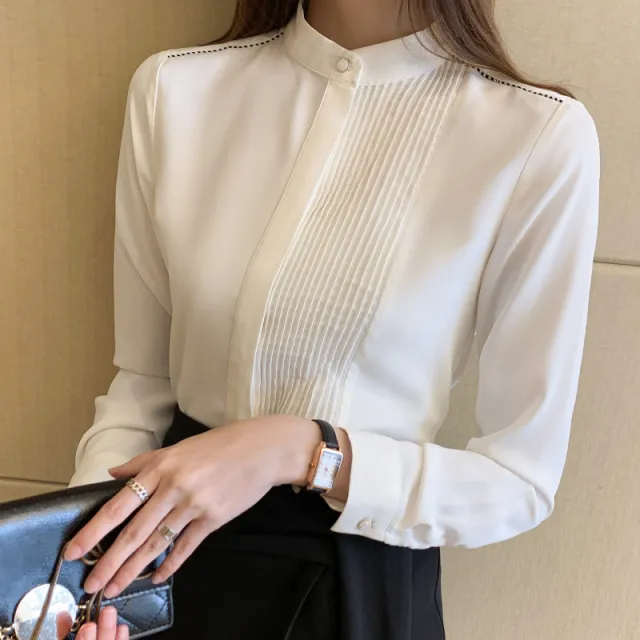 Spring New Korean Version Of The Shirt Female Long sleeved Commuter Tops White - Shop at LoveMi