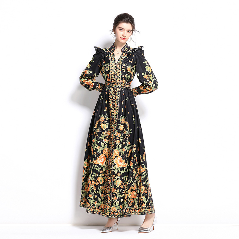 Women's Breathable Long Sleeve Slim Fit A-line Dress