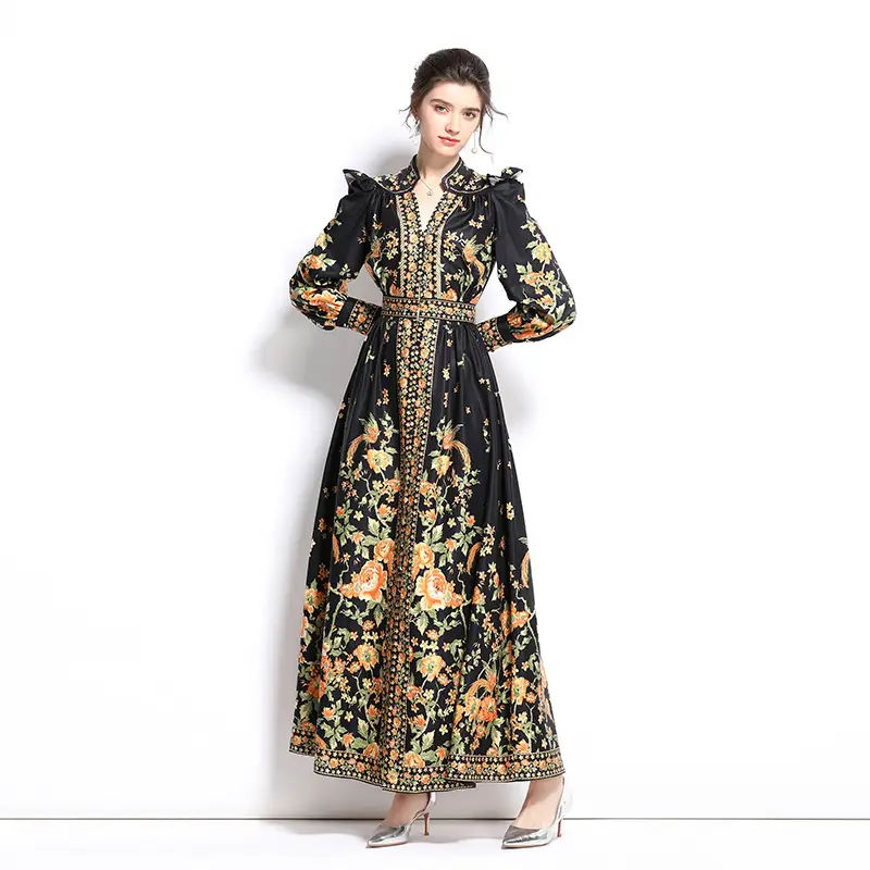 Women's Breathable Long Sleeve Slim Fit A-line Dress