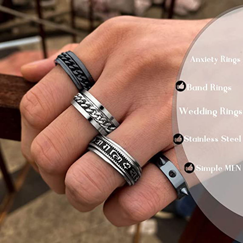 Titanium Steel Ring Six Words Mantra Rotatable