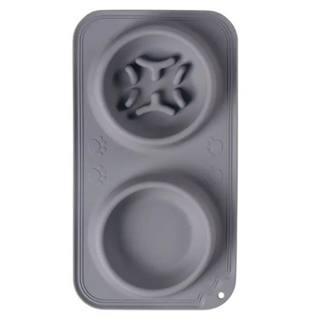 Silicone Pet Bowl Pet Drinking And Feeding Double Bowl Slow Food Bowl Non slip And Anti overflow Foldable Large Capacity Bowl Dark Gray - Shop at LoveMi