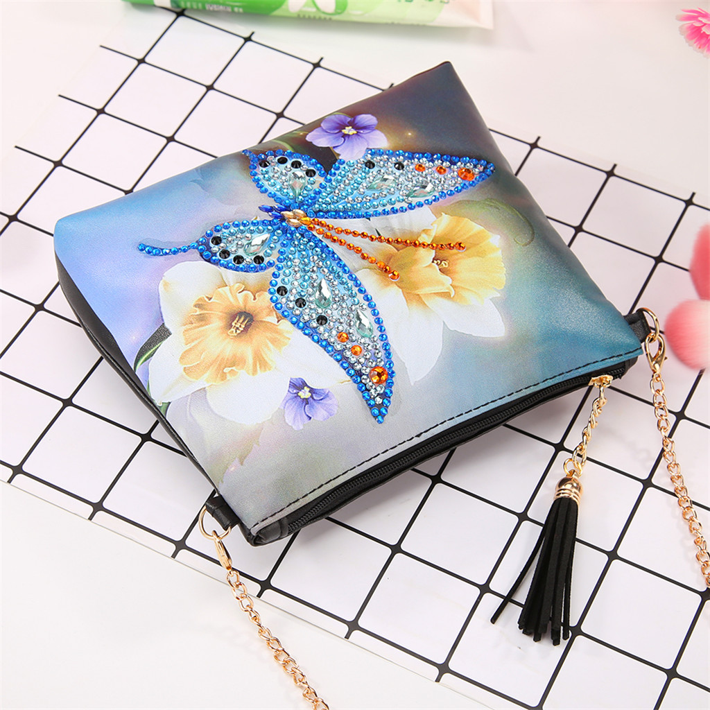 DIY Diamond Painting Bag, Shoulder Messenger Bag, Handmade Dot Diamond Butterfly