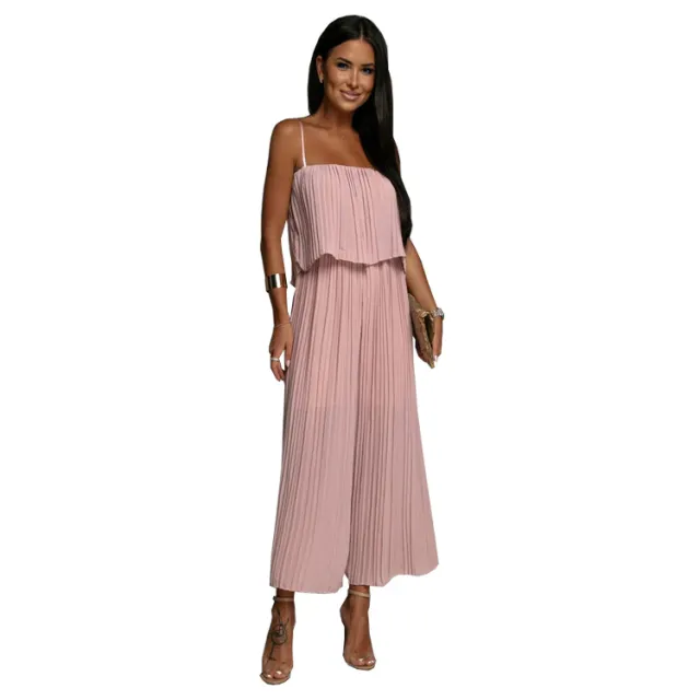 Strap Tube Top Pleated Loose Fashion Jumpsuit Pink - Shop at LoveMi