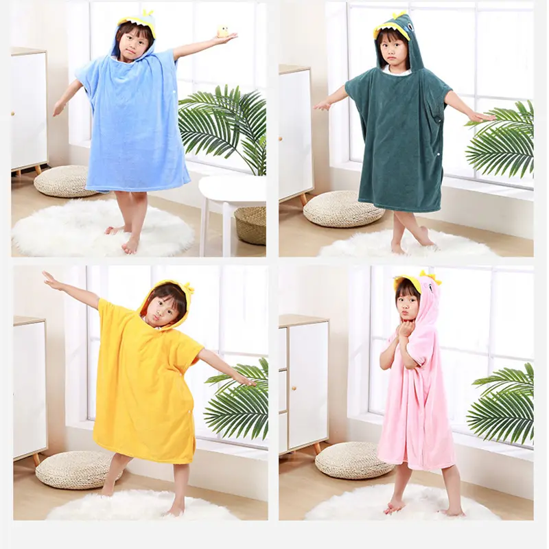 Children's Wearable Coral Fleece Absorbent Hooded Cloak