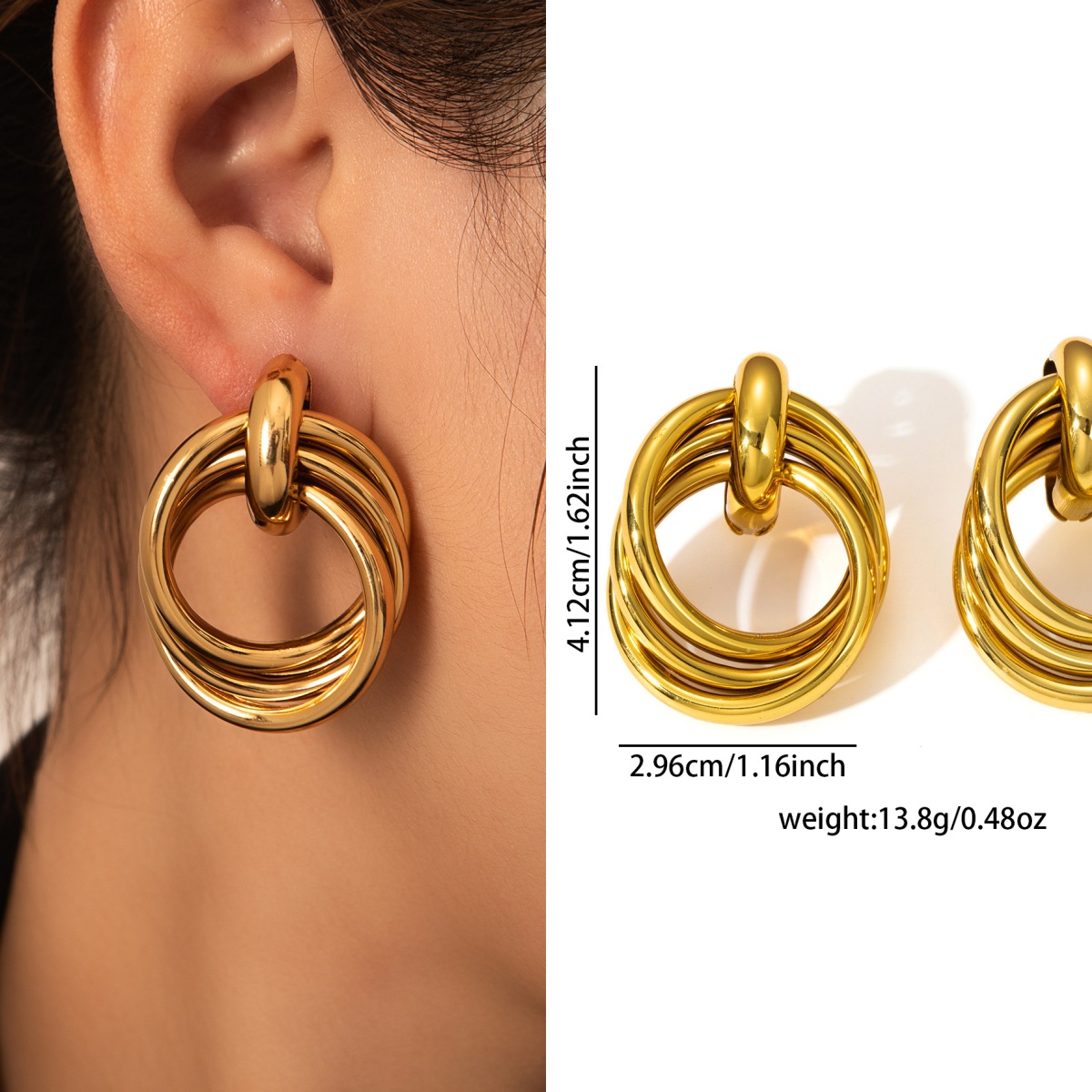 Trendy Women Gold Titanium Steel Earwear Niche Luxury Long Lasting Stainless Earrings