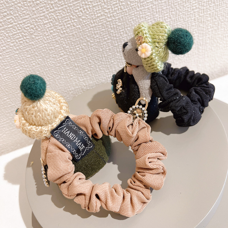 Girl Heart Cute Bear Plush Rhinestone Rubber Band Hair Ring