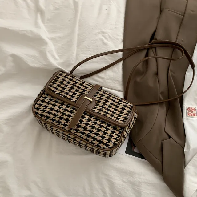 Houndstooth Small Square Bag Women's Trendy Fashion Brown - Shop at LoveMi