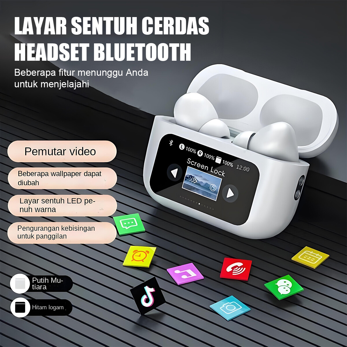 TWS Smart LCD Touch Screen Bluetooth 5.4 Headset Wireless Headphones