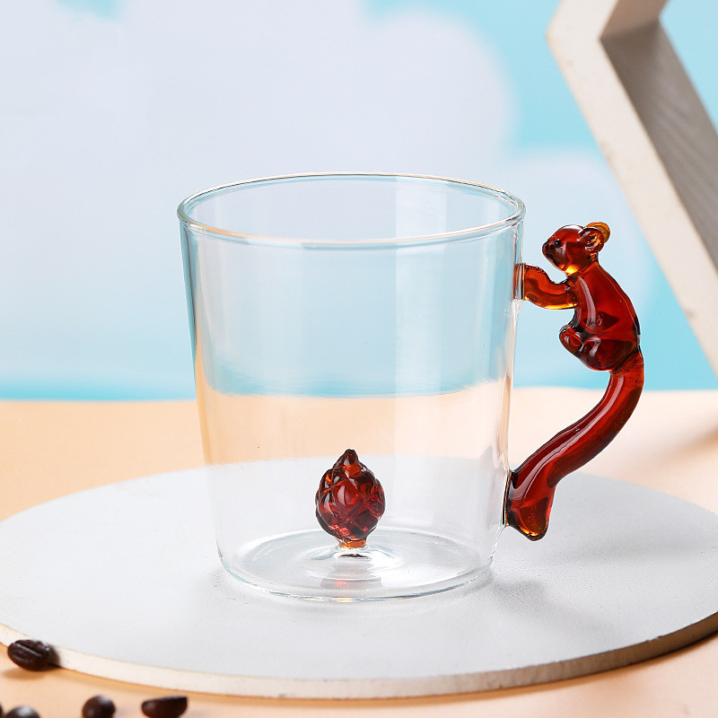 Stereoscopic Squirrel Glass Cup 300ml Milk Water Mug Breakfast Coffee Teacup