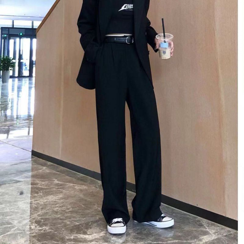 Title 2, High Waist Loose Casual Mopping Suit Pants Stra...