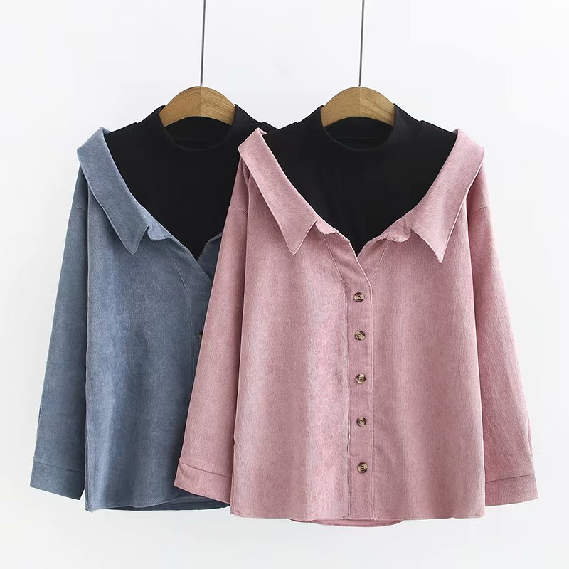 Fat MM Plus Size Plus Fat To Increase Fashion Loose Retro Fake Two-piece Shirt