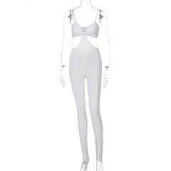 Women's Sling Halter Slim-fit Buttocks Sports Jumpsuit - White - View 1
