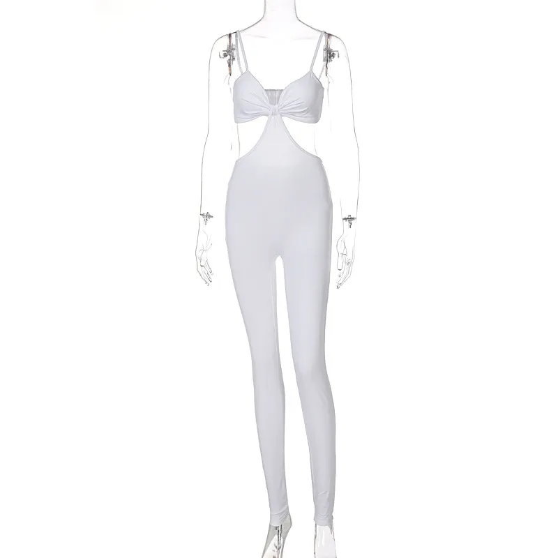 Women's Sling Halter Slim-fit Buttocks Sports Jumpsuit - White