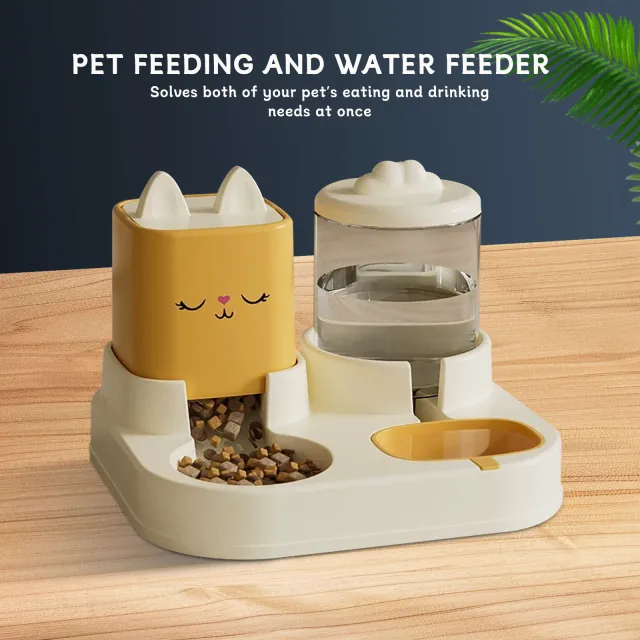Super Cute Appearance Pet Feeding And Drinking Device, Cleverly Designed With Dry And Wet Separation, Automatic Water Addition, Universal For Cats ... Yellow - Shop at LoveMi