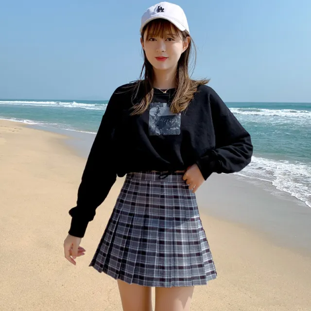 High waisted Slimming proof Sweet A line Pleated Skirt B981 - Shop at LoveMi