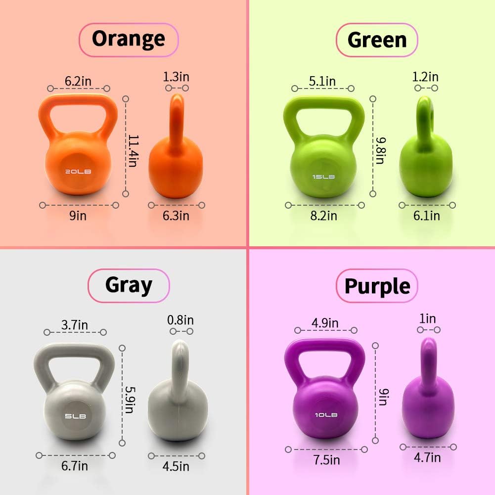 10lbs Kettlebell Set, Strength Training Kettlebells Weight Set For Women, Vinyl Coated Kettle Bell For Home Gym Workout Weight Lifting Equipment, Comfortable Grip Wide Handle Weights — foto 11