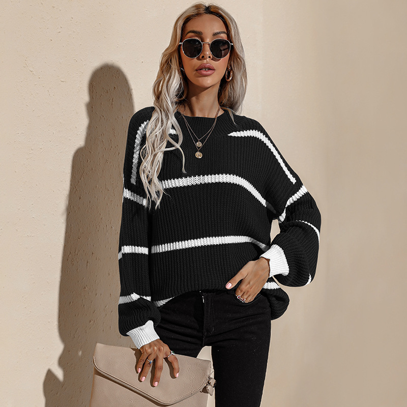 Title 3, Womens Loose Fashion Striped Pullover Knitted ...